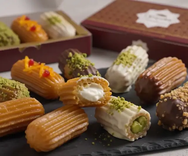 Tabakta dizilmiş sekiz çeşit tulumba